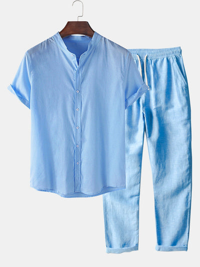 Leif™ | Linne-look T-shirt med korta ärmar & raka linnebyxor