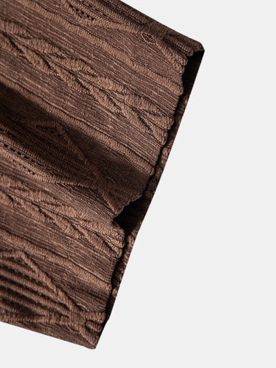 Sten™ | Kubansk skjorta i geometriskt jacquardmönster med håldetaljer & raka byxor med rynkad textur