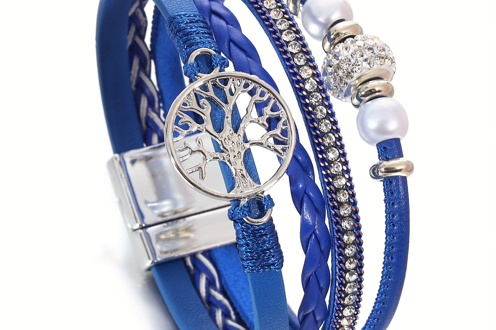 Boho Style Lebensbaum Armband, Vintage Boho Style Lebensbaum Armband - Mehrschicht Kunstleder, Legierung Charm, Strass Akzente, Tägliches Tragen oder Geschenk für Geburtstage, Freundschaft und mehr - Pack mit 1 Stück