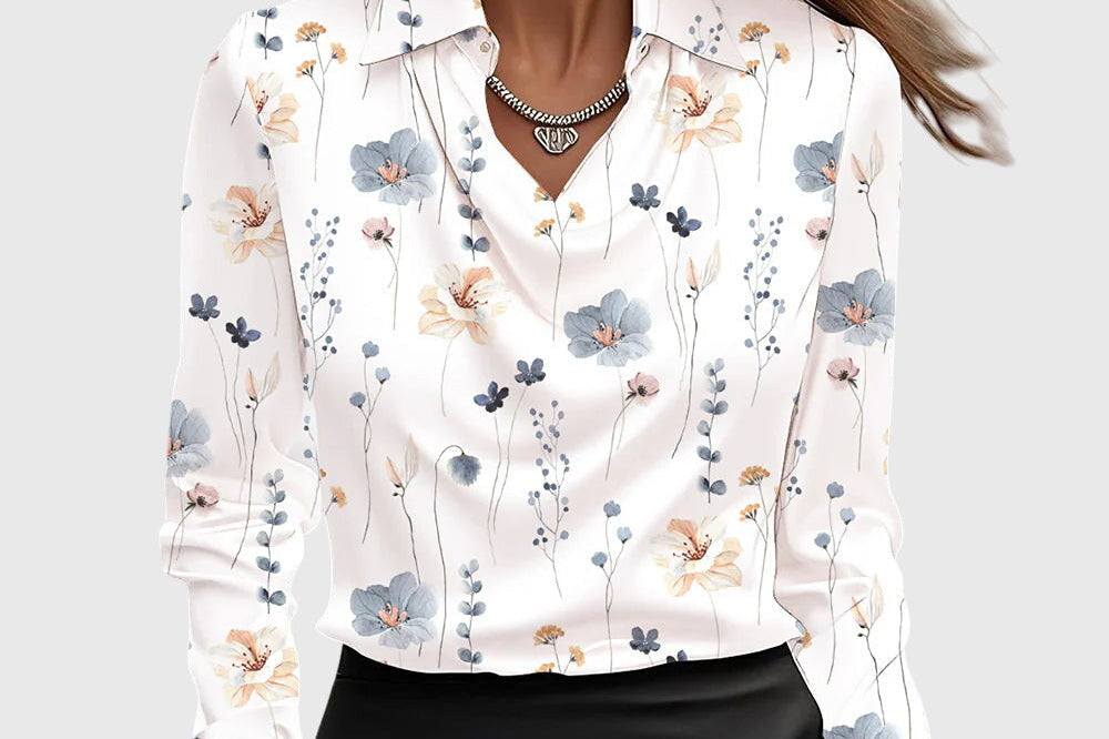 Sylvie | Bluse med luksuriøs glans og plissert hals