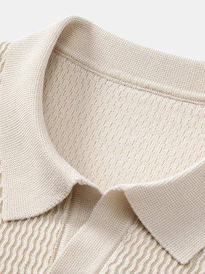 Rönnmark™ | Jacquardstickad pikétröja med V-ringning & smal passform avsmalnande byxor