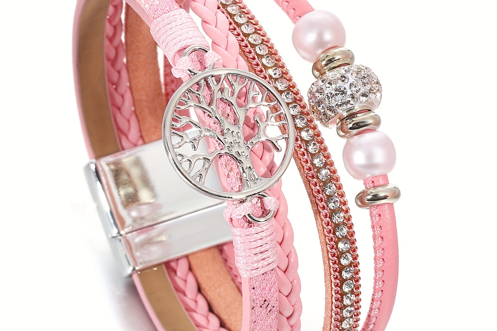 Boho Style Lebensbaum Armband, Vintage Boho Style Lebensbaum Armband - Mehrschicht Kunstleder, Legierung Charm, Strass Akzente, Tägliches Tragen oder Geschenk für Geburtstage, Freundschaft und mehr - Pack mit 1 Stück