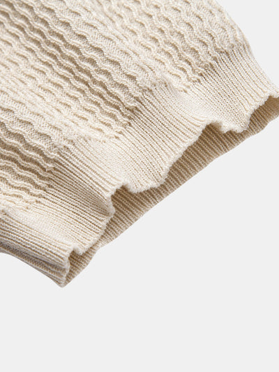 Rönnmark™ | Jacquardstickad pikétröja med V-ringning & smal passform avsmalnande byxor