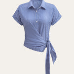 Asymmetrisk Stripete Bluse med Knyttedesign – 100% Polyester 0