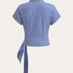 Asymmetrisk Stripete Bluse med Knyttedesign – 100% Polyester 1