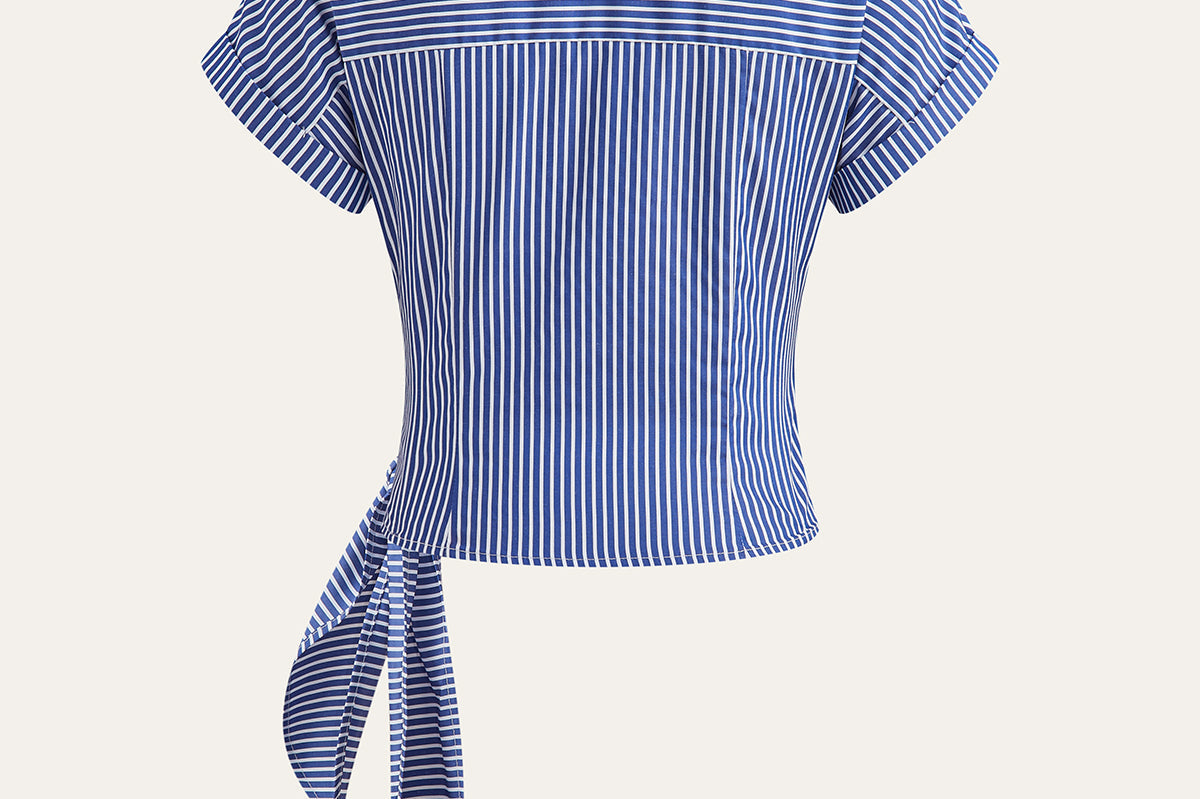 Asymmetrisk Stripete Bluse med Knyttedesign – 100% Polyester 1