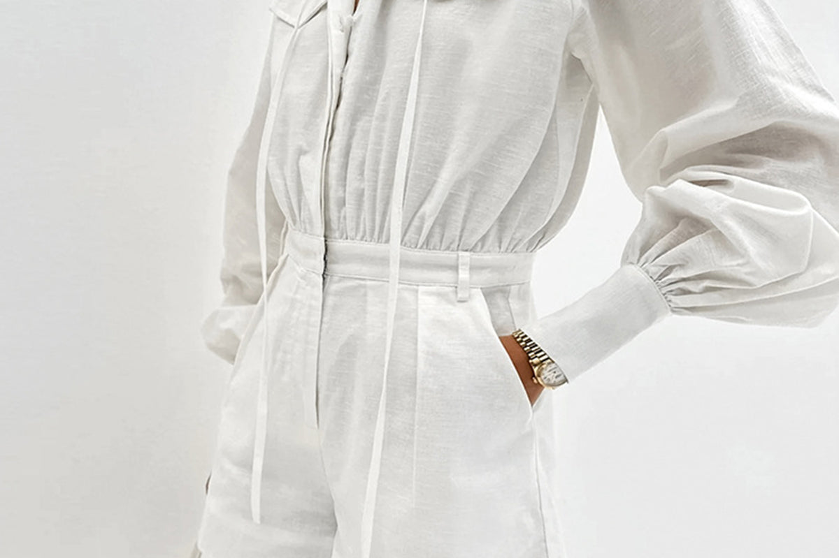 Korte Jumpsuit i 100% Ren Bomull med Lange Ermer – Komfortabel og Stilig 0