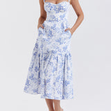 Langermet Maxikjole Dame med Blomstertrykk og Glidelås – 100% Polyester, Elegant Kjole Maxi for Hverdag og Fest 1