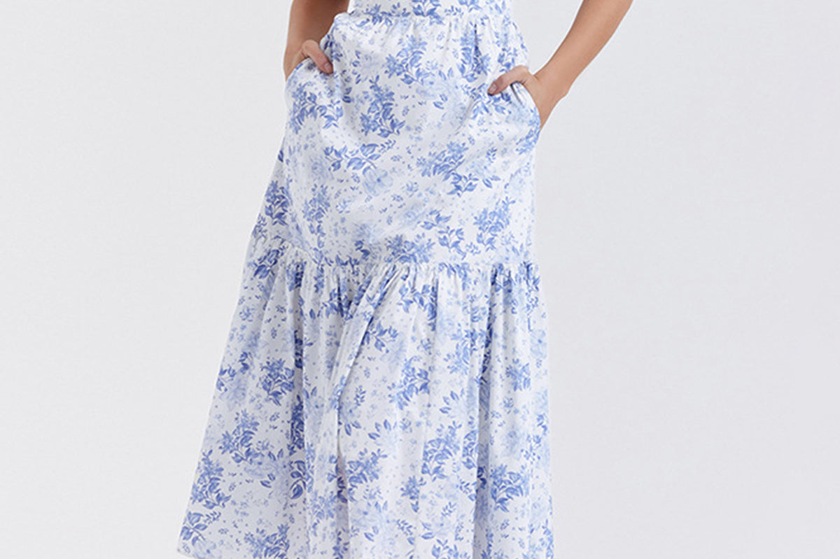 Langermet Maxikjole Dame med Blomstertrykk og Glidelås – 100% Polyester, Elegant Kjole Maxi for Hverdag og Fest 1