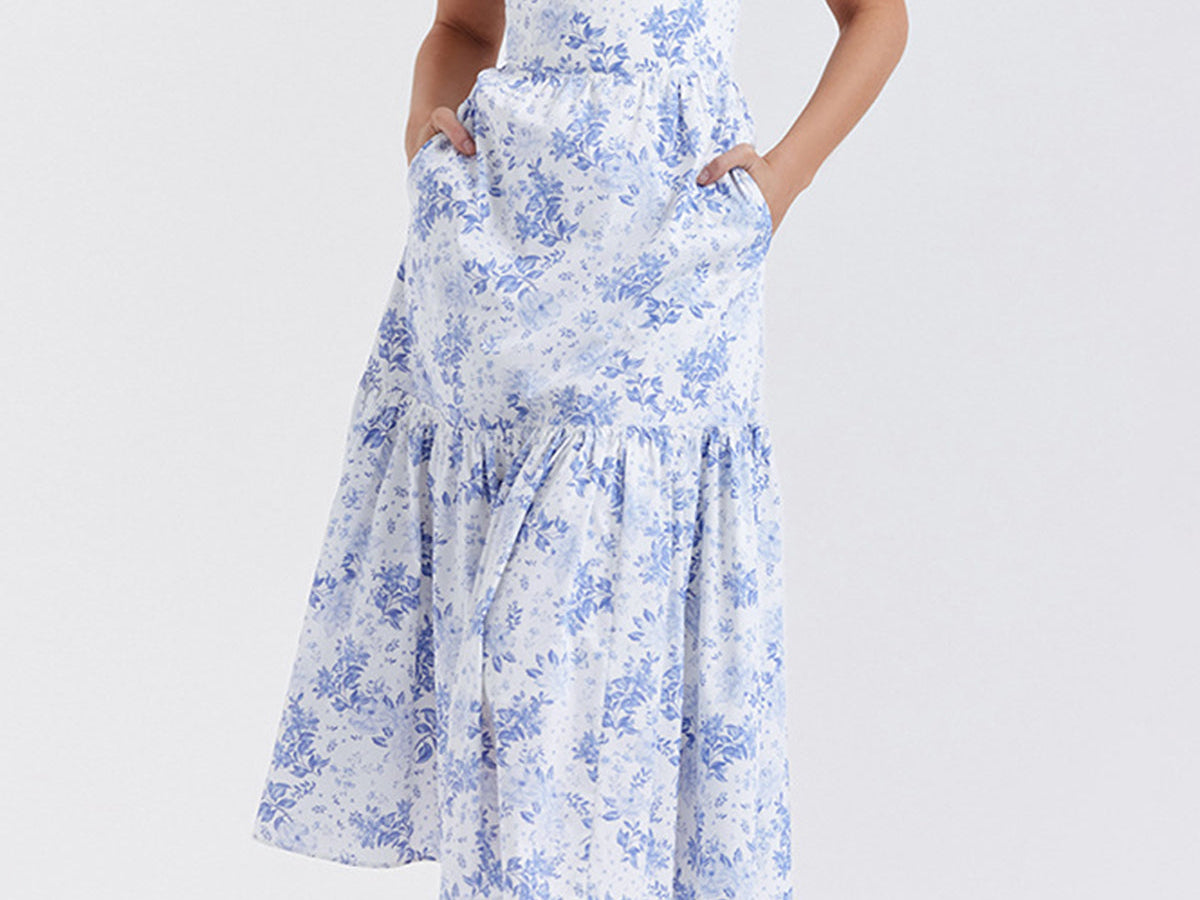 Langermet Maxikjole Dame med Blomstertrykk og Glidelås – 100% Polyester, Elegant Kjole Maxi for Hverdag og Fest 1