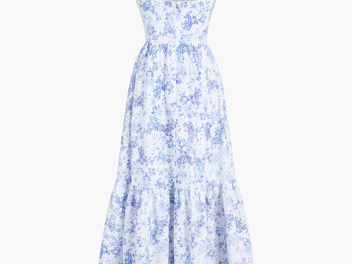 Langermet Maxikjole Dame med Blomstertrykk og Glidelås – 100% Polyester, Elegant Kjole Maxi for Hverdag og Fest 2