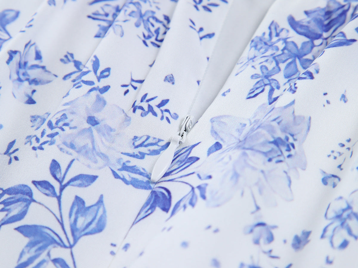 Langermet Maxikjole Dame med Blomstertrykk og Glidelås – 100% Polyester, Elegant Kjole Maxi for Hverdag og Fest 3