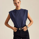 Pleated Sleeveless Top i 100% Bomull med Lett Stretch 1