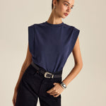 Pleated Sleeveless Top i 100% Bomull med Lett Stretch 2