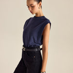 Pleated Sleeveless Top i 100% Bomull med Lett Stretch 3