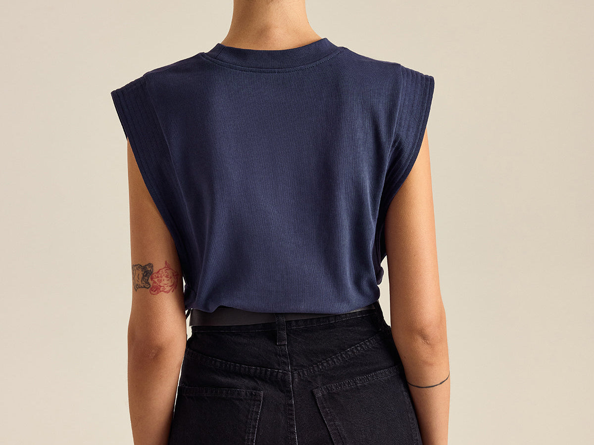 Pleated Sleeveless Top i 100% Bomull med Lett Stretch 4