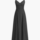 Polka Dot Maxi Kjole med V-hals og Uten Ermer – 100% Polyester 0