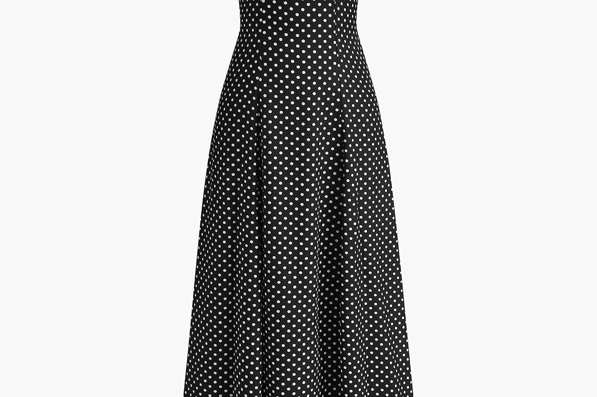 Polka Dot Maxi Kjole med V-hals og Uten Ermer – 100% Polyester 0