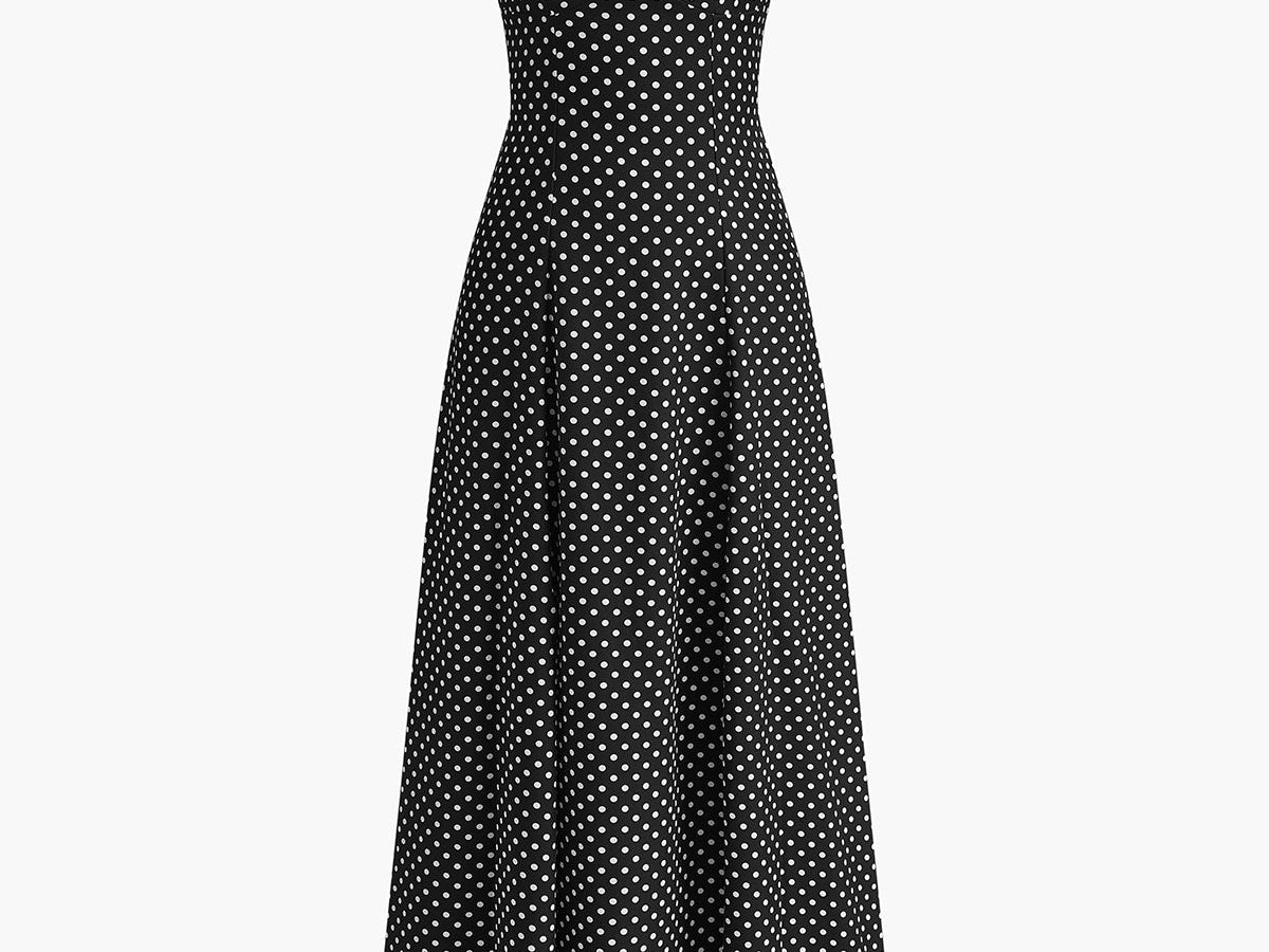 Polka Dot Maxi Kjole med V-hals og Uten Ermer – 100% Polyester 0