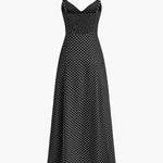 Polka Dot Maxi Kjole med V-hals og Uten Ermer – 100% Polyester 1