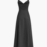 Polka Dot Maxi Kjole med V-hals og Uten Ermer – 100% Polyester 1