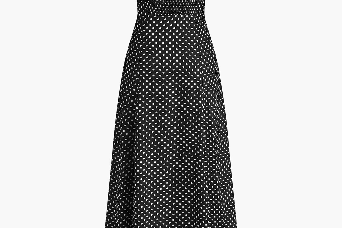 Polka Dot Maxi Kjole med V-hals og Uten Ermer – 100% Polyester 1