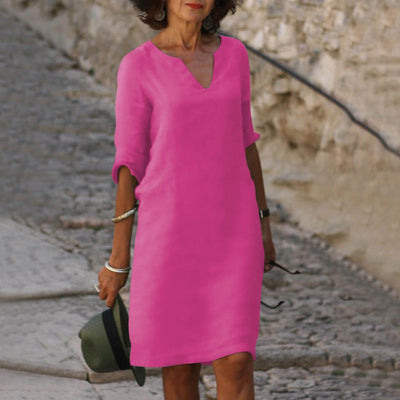 Evelyn Dress | Kjole med kvart erme og V-hals