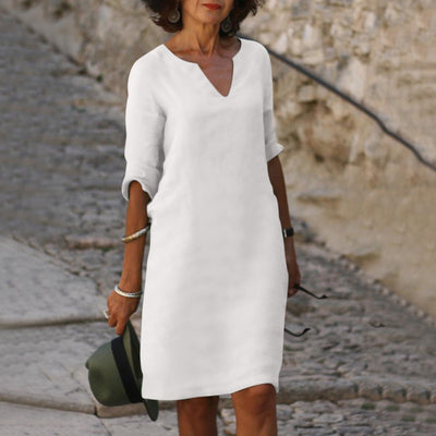 Evelyn Dress | Kjole med kvart erme og V-hals