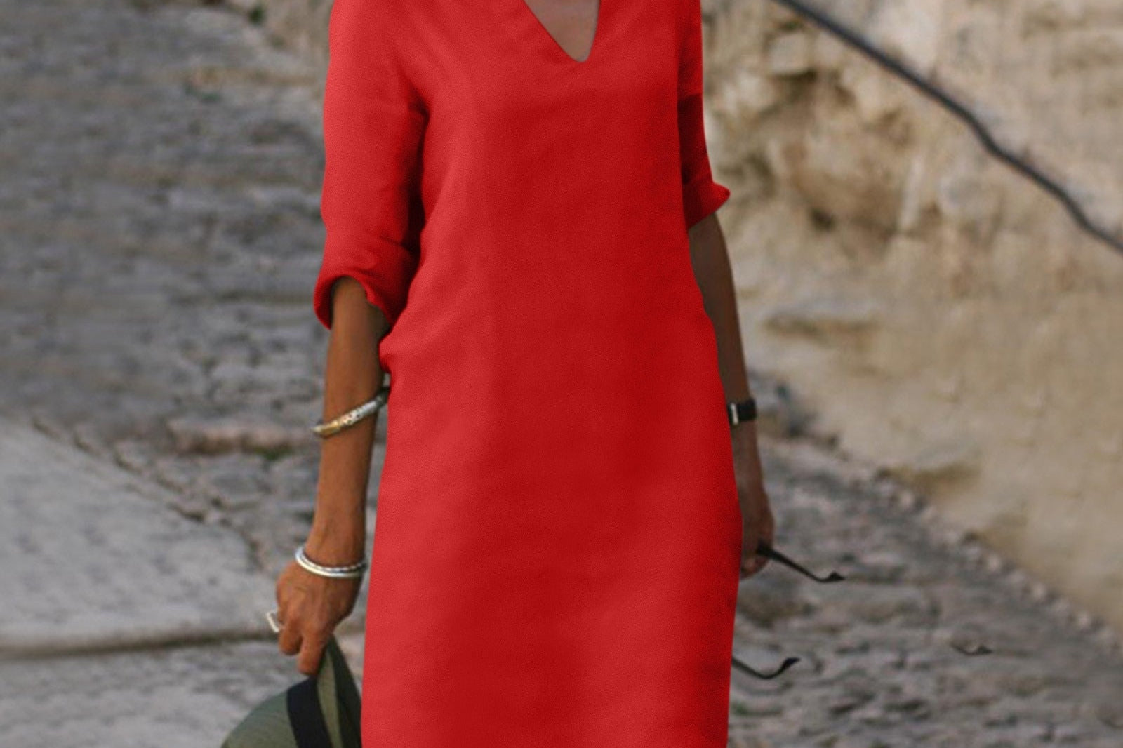Evelyn Dress | Kjole med kvart erme og V-hals