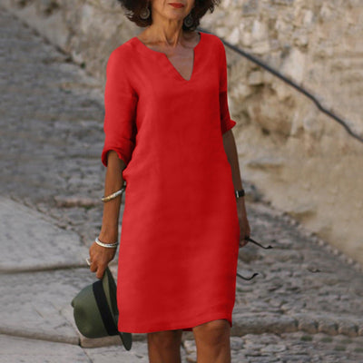 Evelyn Dress | Kjole med kvart erme og V-hals