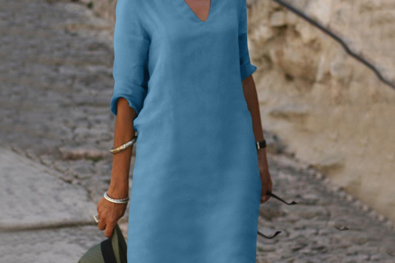 Evelyn Dress | Kjole med kvart erme og V-hals