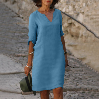 Evelyn Dress | Kjole med kvart erme og V-hals