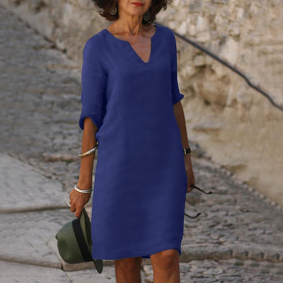 Evelyn Dress | Kjole med kvart erme og V-hals