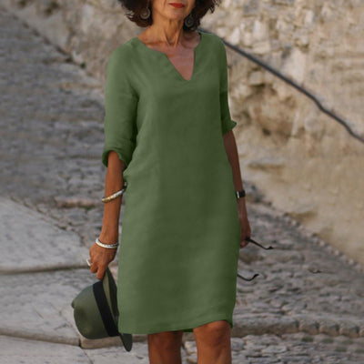 Evelyn Dress | Kjole med kvart erme og V-hals