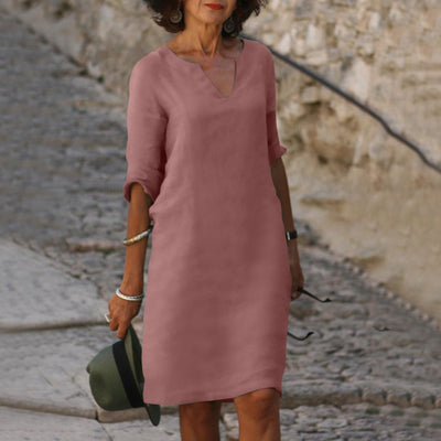 Evelyn Dress | Kjole med kvart erme og V-hals