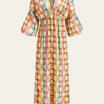 Vendbar V-hals Maxi Kjole i Jacquard Print – Langermet Design 1