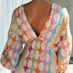 Vendbar V-hals Maxi Kjole i Jacquard Print – Langermet Design 2