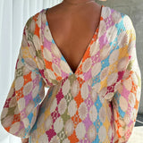 Vendbar V-hals Maxi Kjole i Jacquard Print – Langermet Design 2