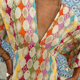 Vendbar V-hals Maxi Kjole i Jacquard Print – Langermet Design 4