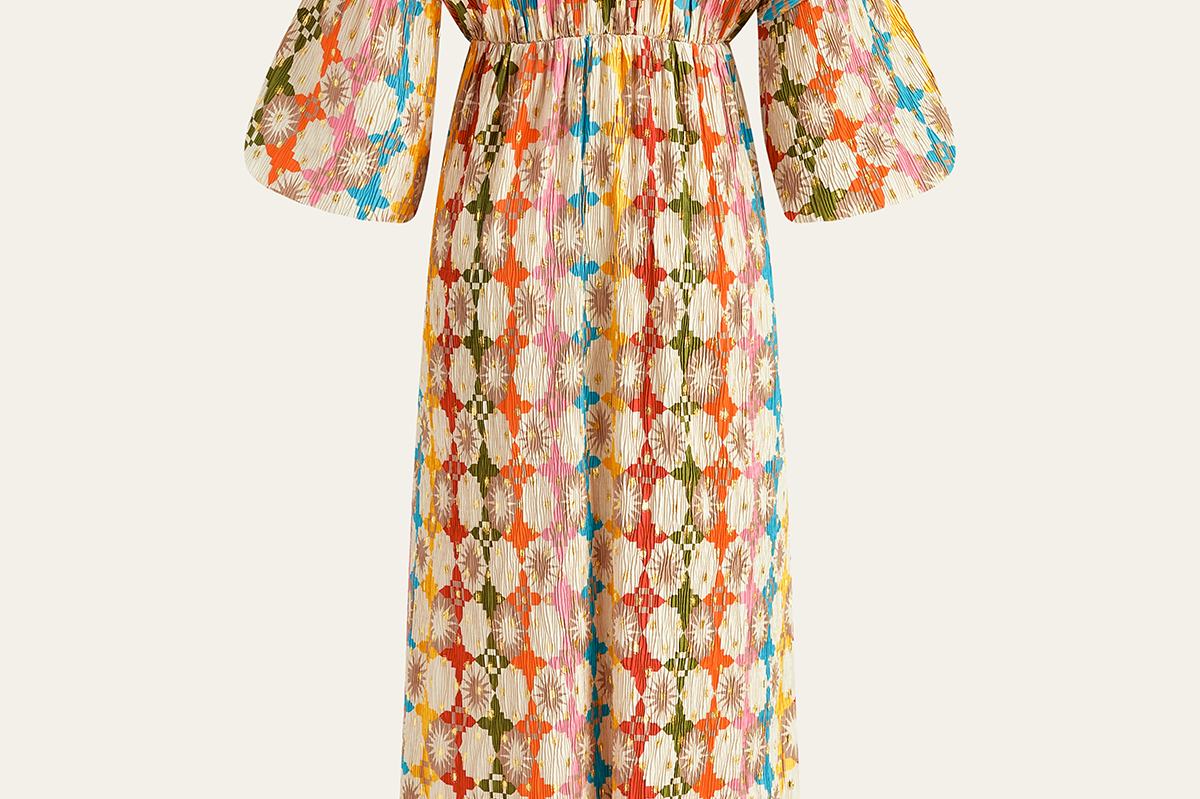 Vendbar V-hals Maxi Kjole i Jacquard Print – Langermet Design 5