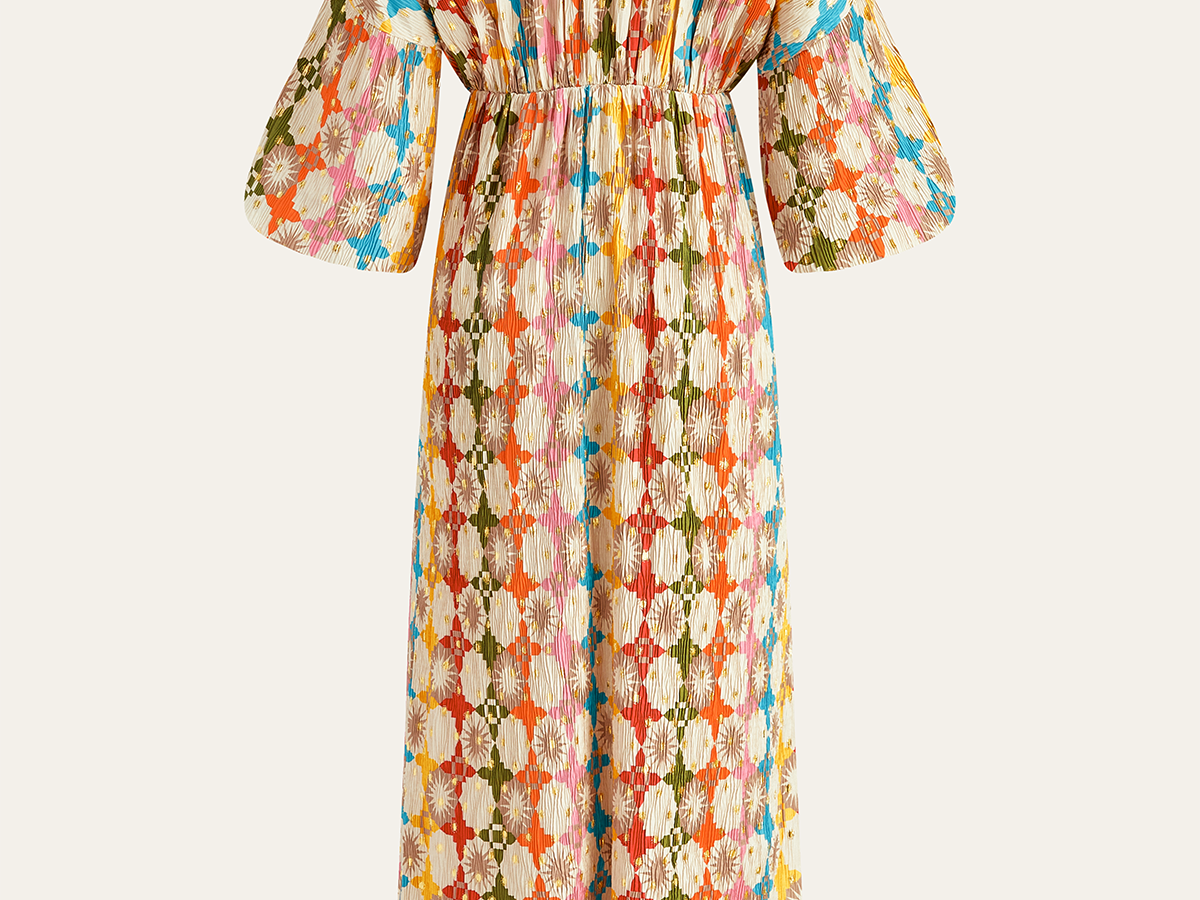 Vendbar V-hals Maxi Kjole i Jacquard Print – Langermet Design 5