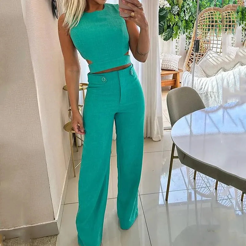 Anna - Stilig sommersett med vidtsittende bukser
