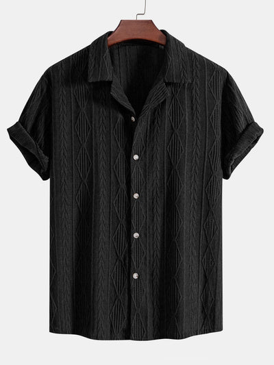 Sten™ | Kubansk skjorta i geometriskt jacquardmönster med håldetaljer & raka byxor med rynkad textur