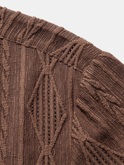 Sten™ | Kubansk skjorta i geometriskt jacquardmönster med håldetaljer & raka byxor med rynkad textur